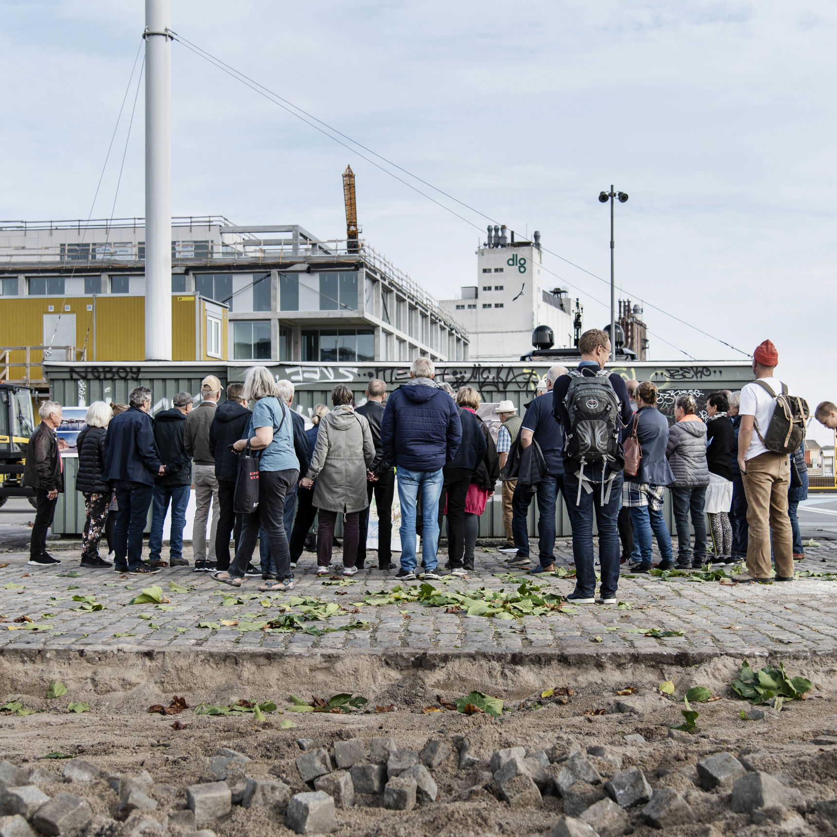 En flok borgere på havnevandring kigger mod SIMAC.