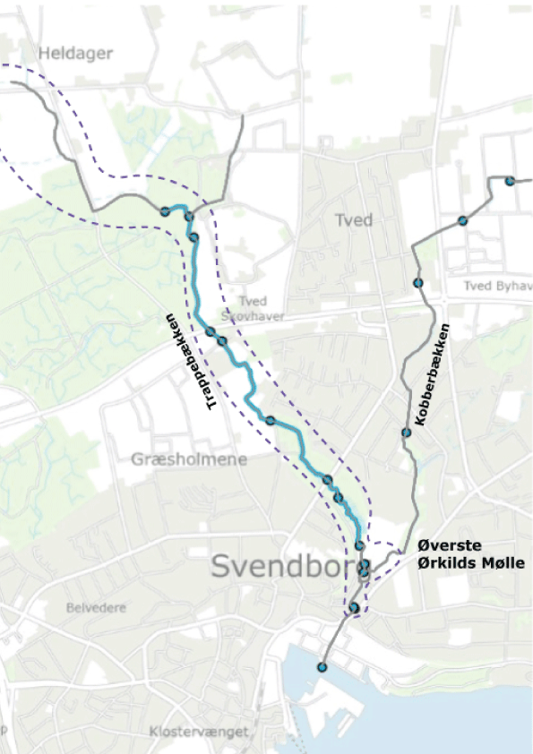 Afgrænsning af projektet Kobberbækken Ørkild - klimatilpasning, vandløbsrestaurering og rekreativ forbindelse, 2026