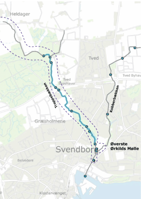 Afgrænsning af projektet Kobberbækken Ørkild - klimatilpasning, vandløbsrestaurering og rekreativ forbindelse, 2026