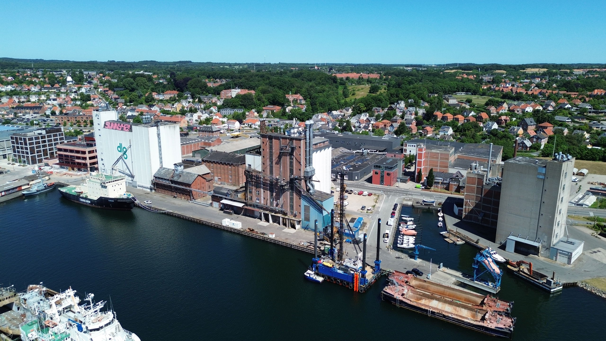 Dronefoto af Østre Kaj, set mod nord