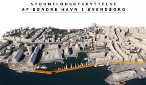 Billede der viser den fremtidige stormflodsbeskyttelse for Søndre Havn